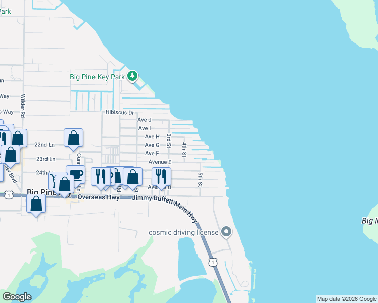 map of restaurants, bars, coffee shops, grocery stores, and more near 31450 Avenue G in Big Pine Key