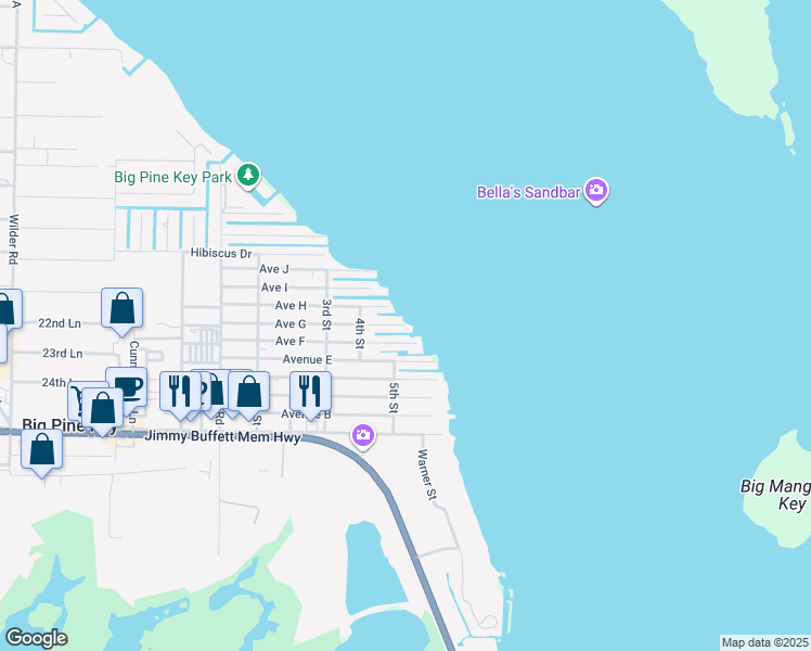 map of restaurants, bars, coffee shops, grocery stores, and more near 31537 Avenue G in Big Pine Key