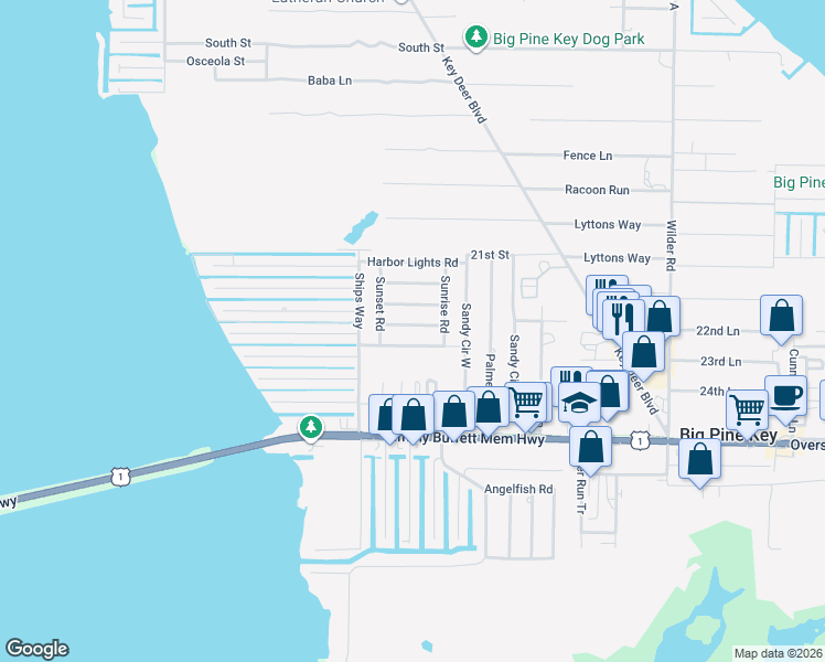 map of restaurants, bars, coffee shops, grocery stores, and more near 29830 Frostproof Road in Big Pine Key