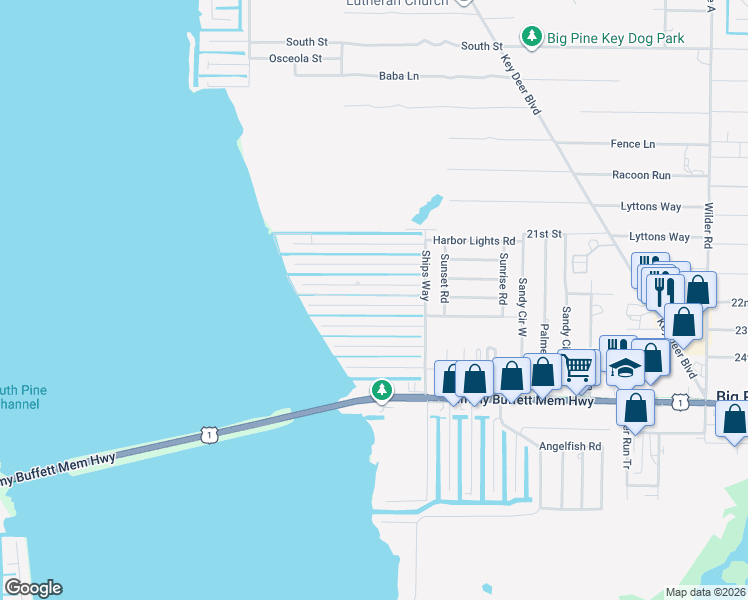 map of restaurants, bars, coffee shops, grocery stores, and more near 29543 Ranger Avenue in Big Pine Key