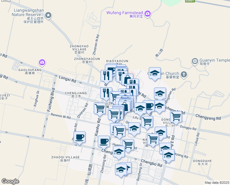 map of restaurants, bars, coffee shops, grocery stores, and more near 1 Hong Feng Lu in Yu Xi Shi