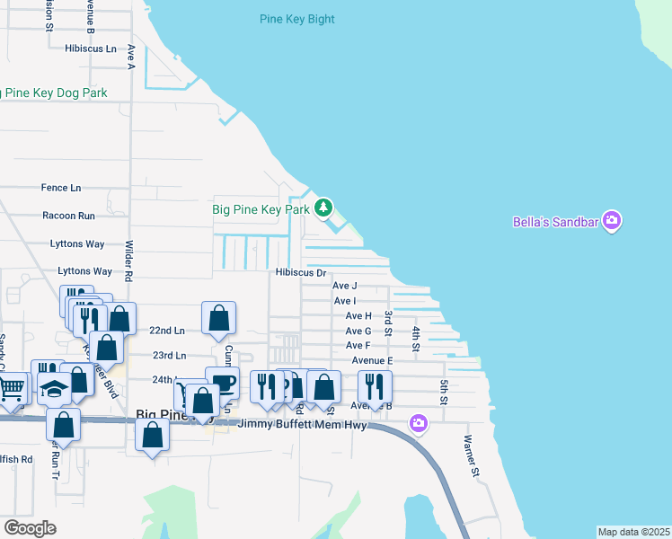 map of restaurants, bars, coffee shops, grocery stores, and more near 31112 Hollerich Drive in Big Pine Key