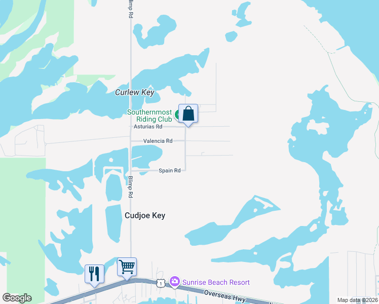 map of restaurants, bars, coffee shops, grocery stores, and more near 21700 Valencia Road in Cudjoe Key