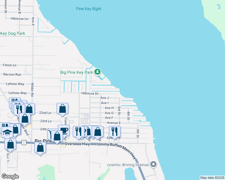 map of restaurants, bars, coffee shops, grocery stores, and more near 31214 Hollerich Drive in Big Pine Key