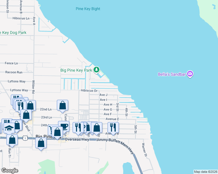 map of restaurants, bars, coffee shops, grocery stores, and more near 31214 Hollerich Drive in Big Pine Key