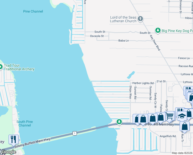 map of restaurants, bars, coffee shops, grocery stores, and more near 29361 Forrestal Avenue in Big Pine Key