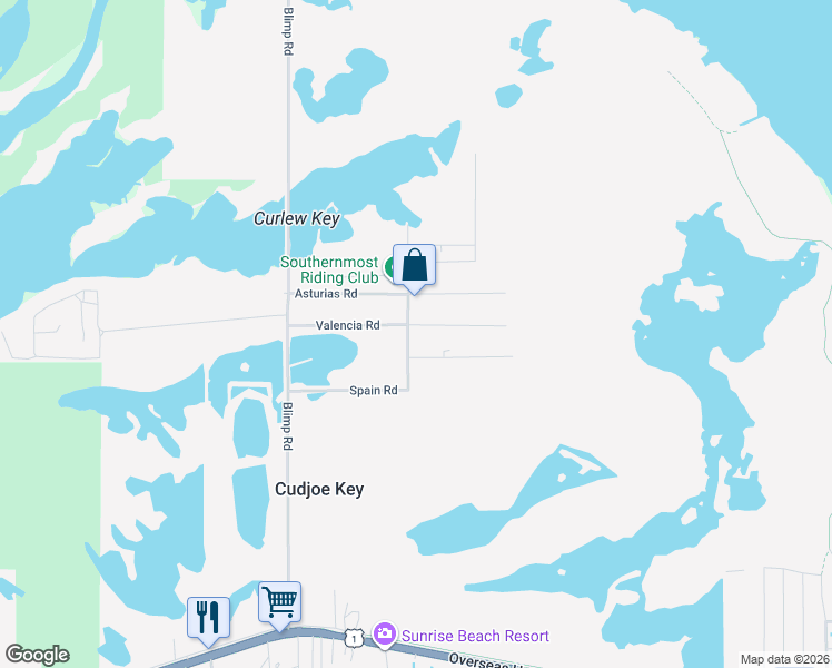 map of restaurants, bars, coffee shops, grocery stores, and more near 21700 Valencia Road in Cudjoe Key
