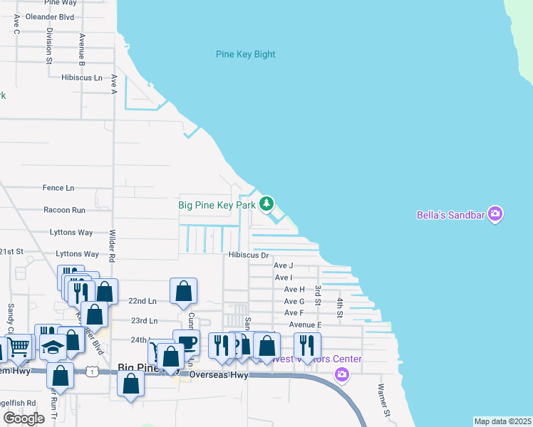 map of restaurants, bars, coffee shops, grocery stores, and more near 31009 Atlantis Drive in Big Pine Key