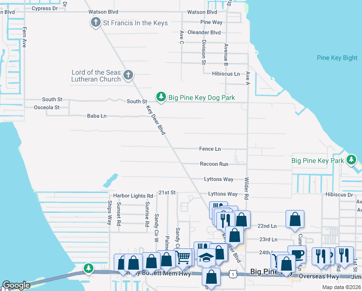 map of restaurants, bars, coffee shops, grocery stores, and more near in Big Pine Key