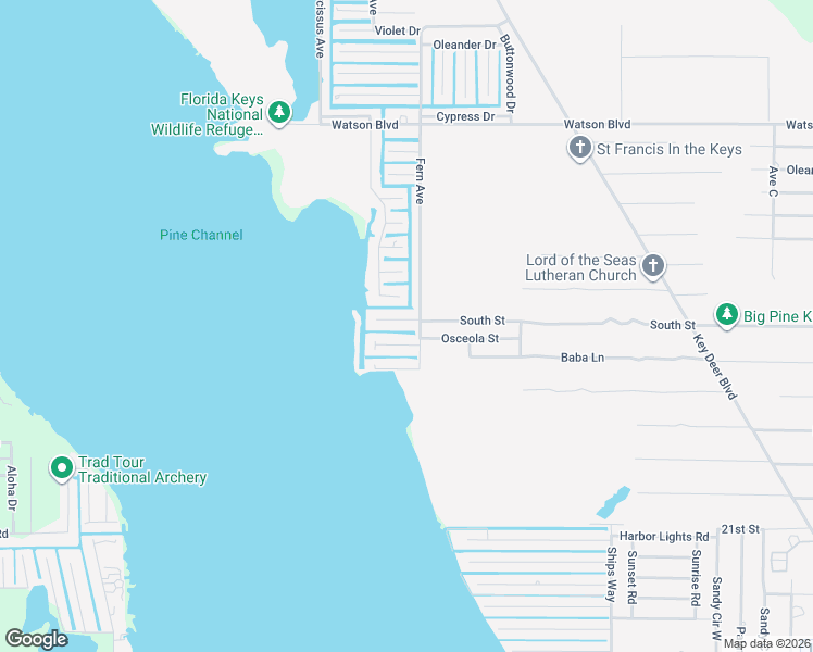 map of restaurants, bars, coffee shops, grocery stores, and more near 29173 Mango Lane in Big Pine Key