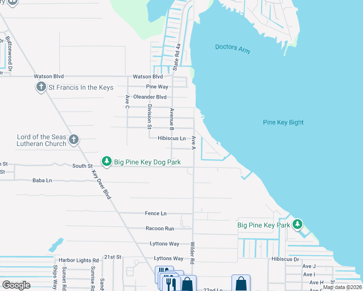 map of restaurants, bars, coffee shops, grocery stores, and more near 30443 Date Row in Big Pine Key