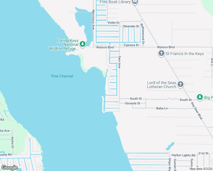 map of restaurants, bars, coffee shops, grocery stores, and more near 1060 West Shore Drive in Big Pine Key