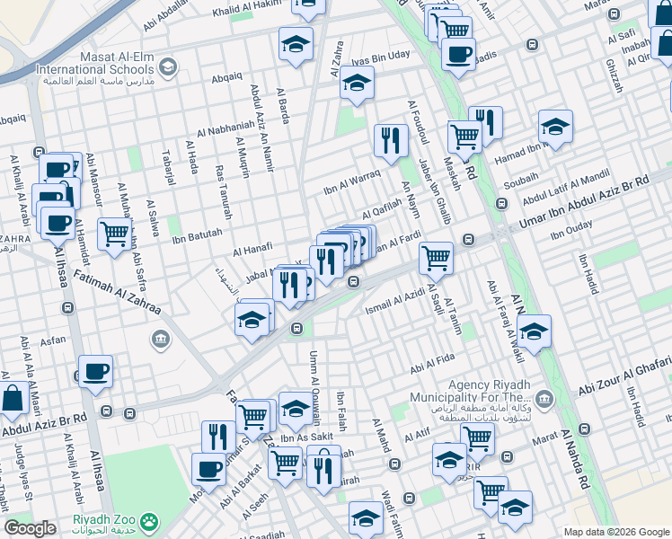 map of restaurants, bars, coffee shops, grocery stores, and more near 4357 Abd Al Rahman Al Fardi in Riyadh