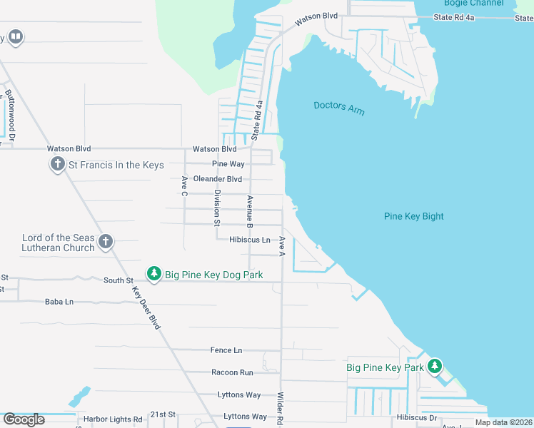 map of restaurants, bars, coffee shops, grocery stores, and more near 30454 Poinciana Road in Big Pine Key