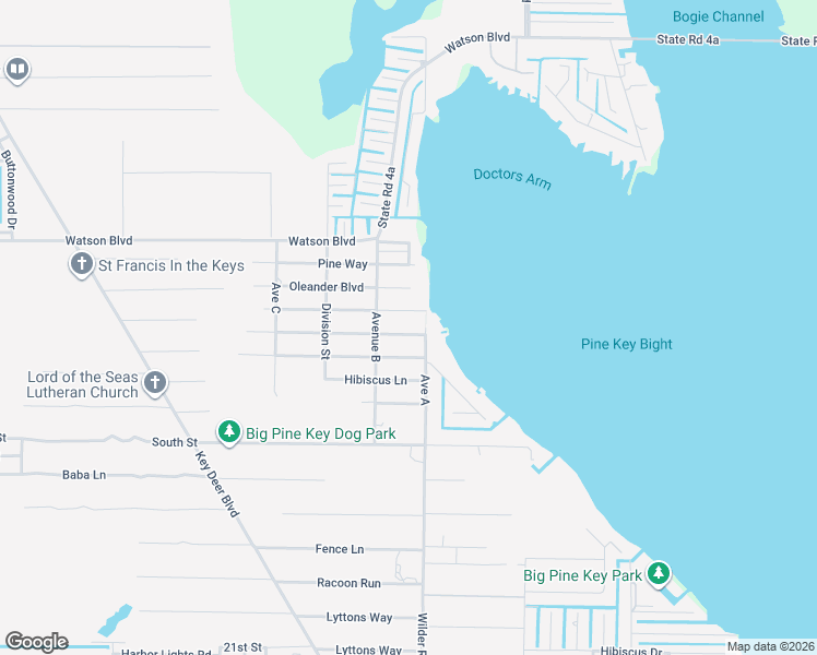 map of restaurants, bars, coffee shops, grocery stores, and more near 30454 Poinciana Road in Big Pine Key