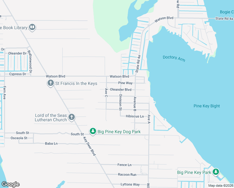 map of restaurants, bars, coffee shops, grocery stores, and more near 30271 Palm Drive in Big Pine Key