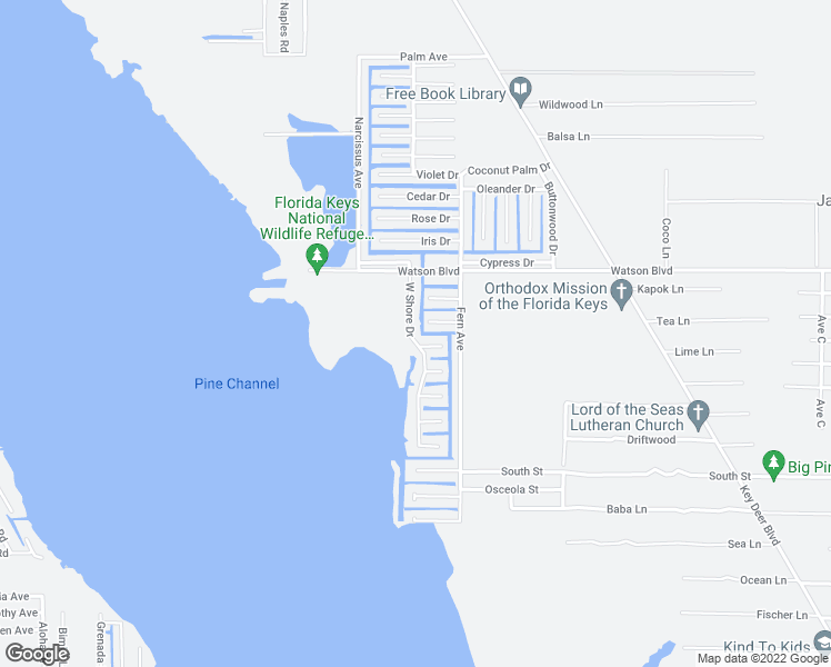 map of restaurants, bars, coffee shops, grocery stores, and more near 1309 West Shore Drive in Big Pine Key