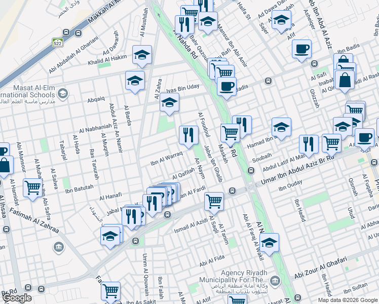 map of restaurants, bars, coffee shops, grocery stores, and more near in Riyadh