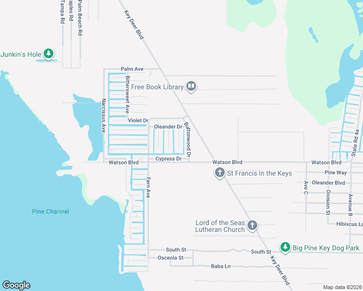 map of restaurants, bars, coffee shops, grocery stores, and more near 1540 Lantana Lane in Big Pine Key