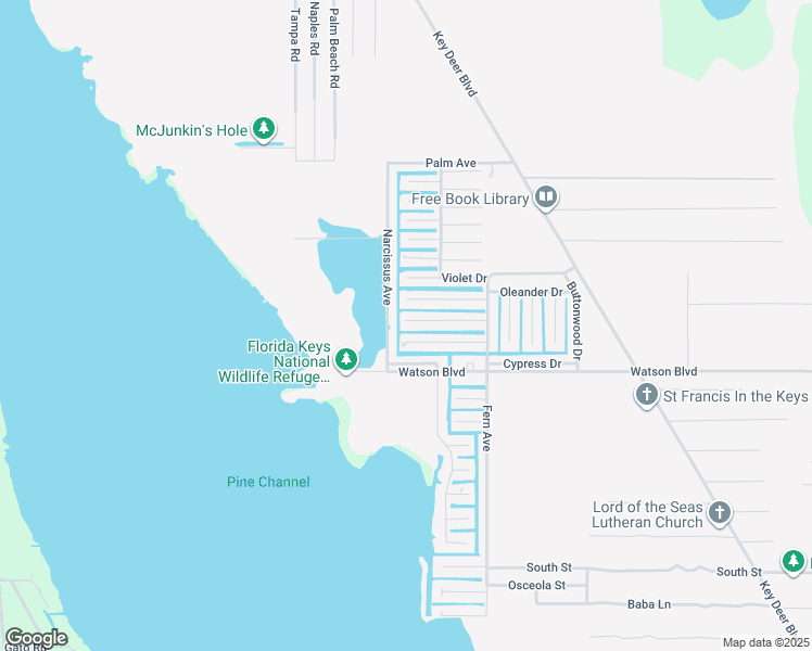 map of restaurants, bars, coffee shops, grocery stores, and more near 1627 Narcissus Avenue in Big Pine Key