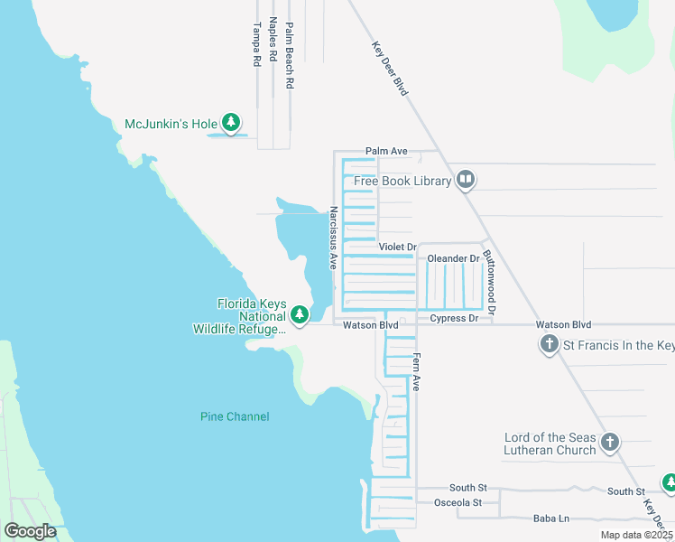 map of restaurants, bars, coffee shops, grocery stores, and more near 1627 Narcissus Avenue in Big Pine Key