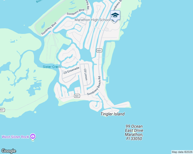 map of restaurants, bars, coffee shops, grocery stores, and more near 591 Sombrero Beach Road in Marathon