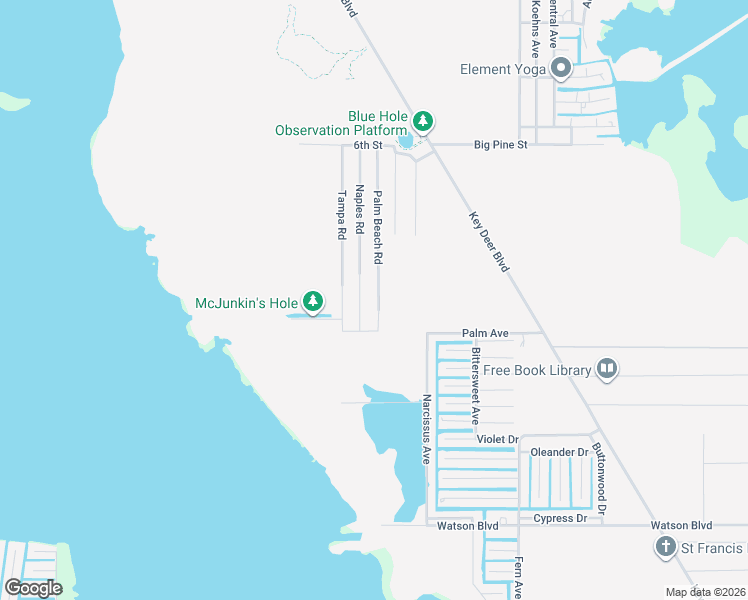 map of restaurants, bars, coffee shops, grocery stores, and more near 2163 Naples Road in Big Pine Key