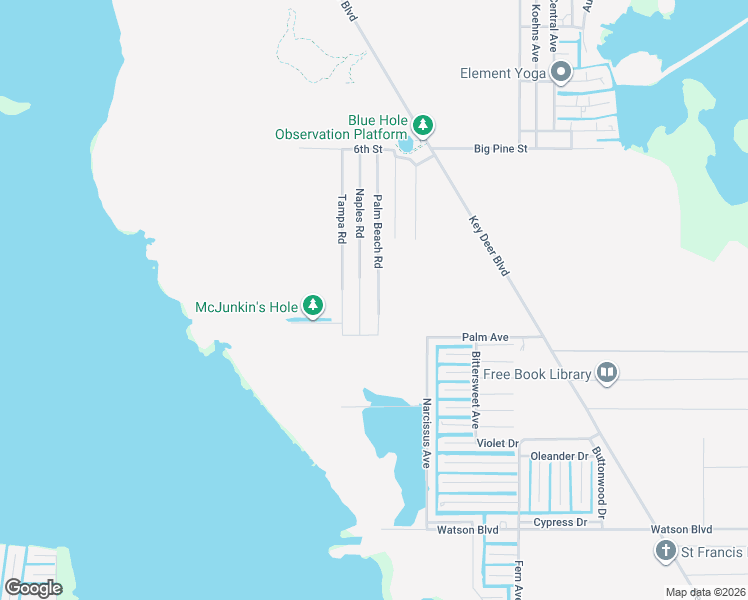 map of restaurants, bars, coffee shops, grocery stores, and more near 2163 Naples Road in Big Pine Key