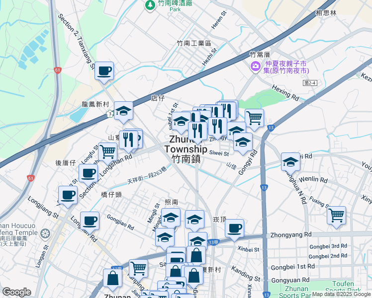 map of restaurants, bars, coffee shops, grocery stores, and more near in Miaoli County