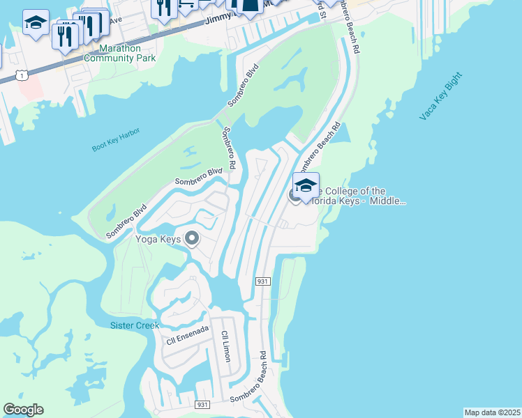 map of restaurants, bars, coffee shops, grocery stores, and more near 114 Mockingbird Lane in Marathon