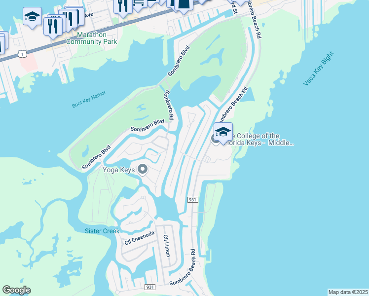 map of restaurants, bars, coffee shops, grocery stores, and more near 114 Mockingbird Lane in Marathon
