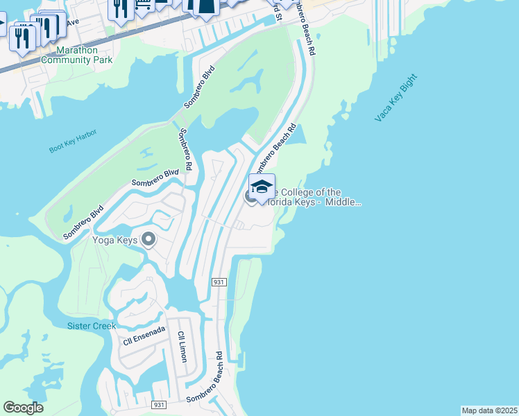 map of restaurants, bars, coffee shops, grocery stores, and more near 350 Sombrero Beach Road in Marathon