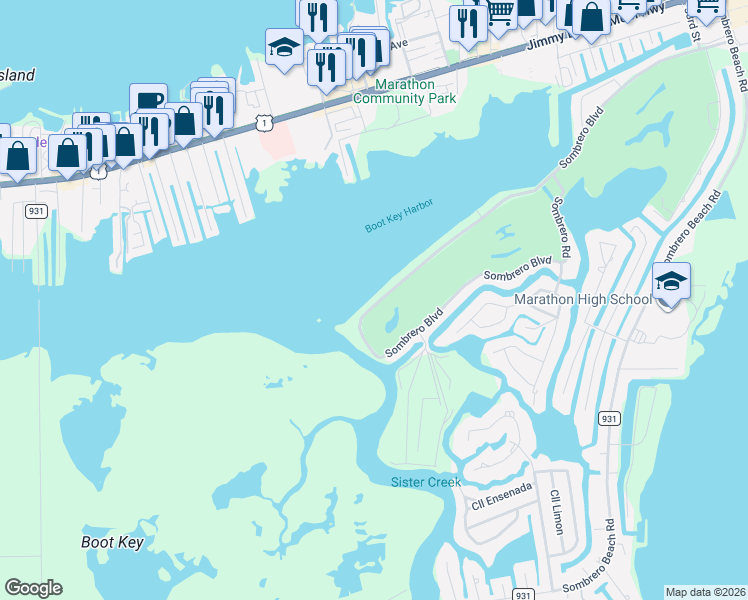 map of restaurants, bars, coffee shops, grocery stores, and more near 1509 Sombrero Blvd in Marathon