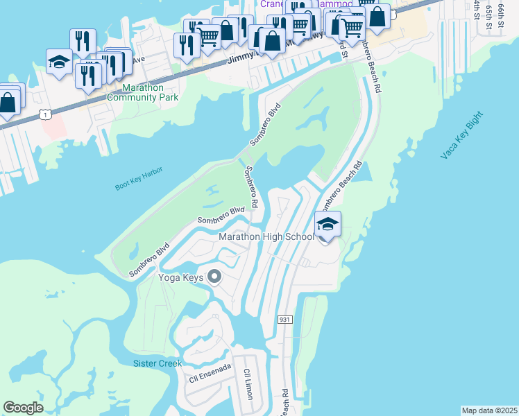 map of restaurants, bars, coffee shops, grocery stores, and more near 2919 Sombrero Road in Marathon