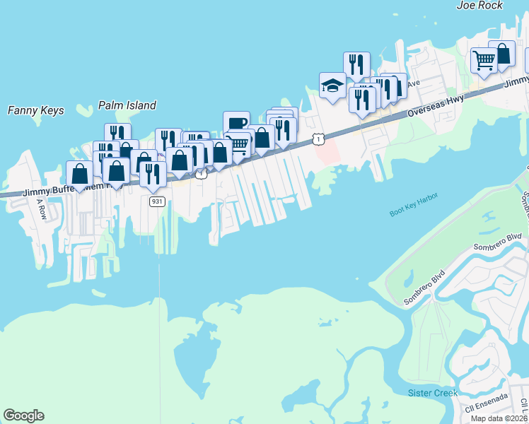 map of restaurants, bars, coffee shops, grocery stores, and more near 1285 26th Street Ocean in Marathon