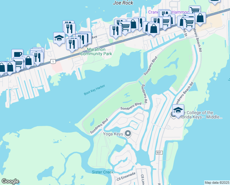 map of restaurants, bars, coffee shops, grocery stores, and more near 307 Sombrero Boulevard in Marathon