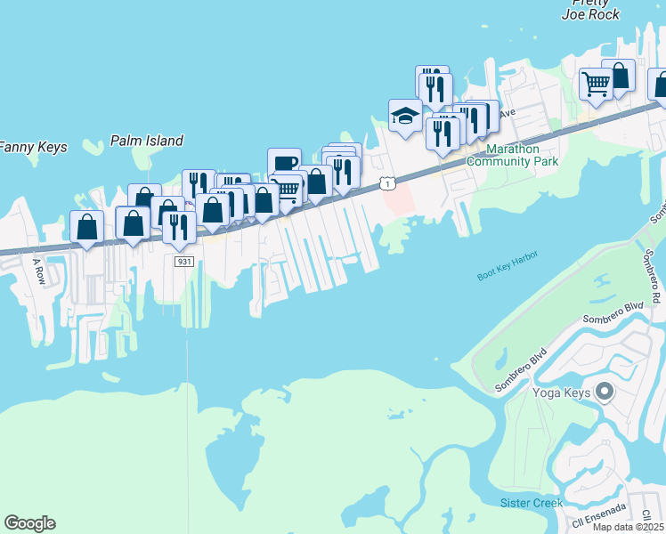 map of restaurants, bars, coffee shops, grocery stores, and more near 848 28th Street Ocean in Marathon