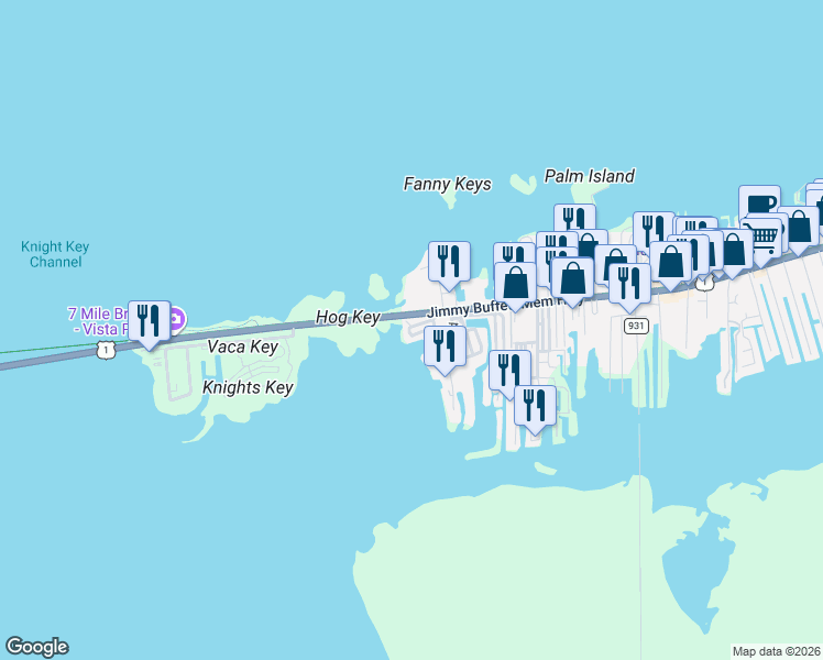 map of restaurants, bars, coffee shops, grocery stores, and more near 1090 Overseas Highway in Marathon