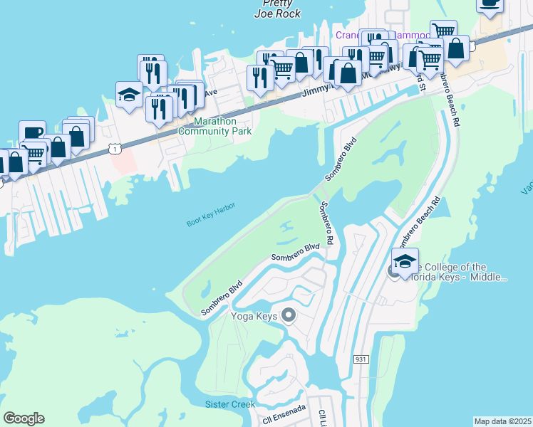 map of restaurants, bars, coffee shops, grocery stores, and more near 101 Sombrero Boulevard in Marathon