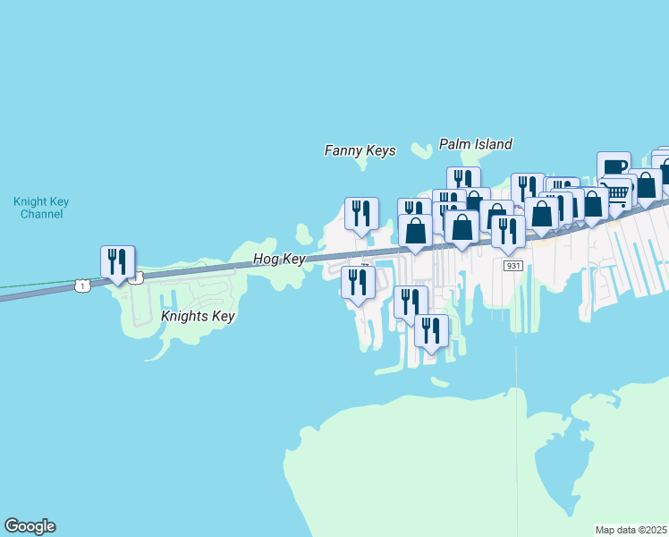 map of restaurants, bars, coffee shops, grocery stores, and more near 1090 Overseas Highway in Marathon