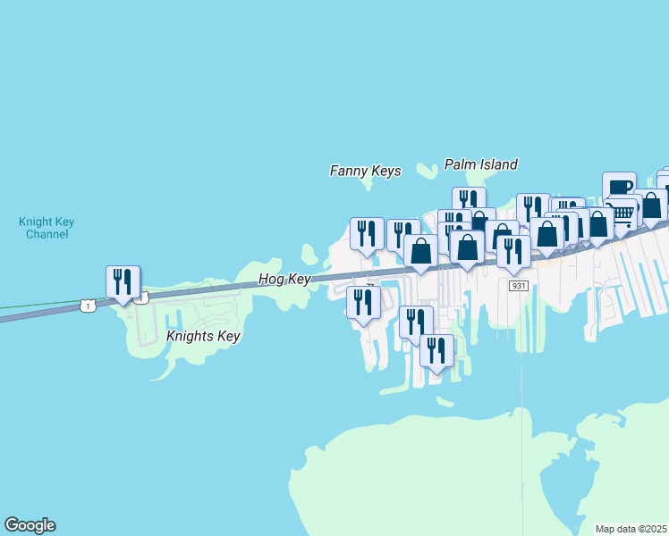 map of restaurants, bars, coffee shops, grocery stores, and more near 1090 Overseas Highway in Marathon