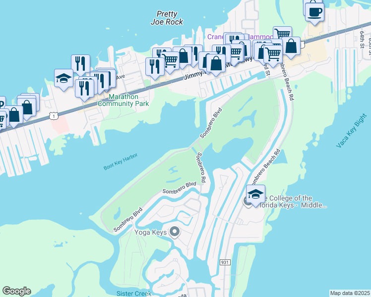 map of restaurants, bars, coffee shops, grocery stores, and more near 35 Sombrero Boulevard in Marathon