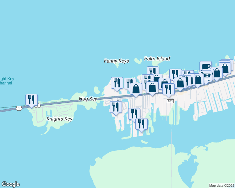 map of restaurants, bars, coffee shops, grocery stores, and more near 1100 Overseas Highway in Marathon
