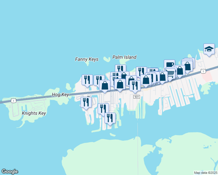 map of restaurants, bars, coffee shops, grocery stores, and more near 1478 Coral Drive in Marathon