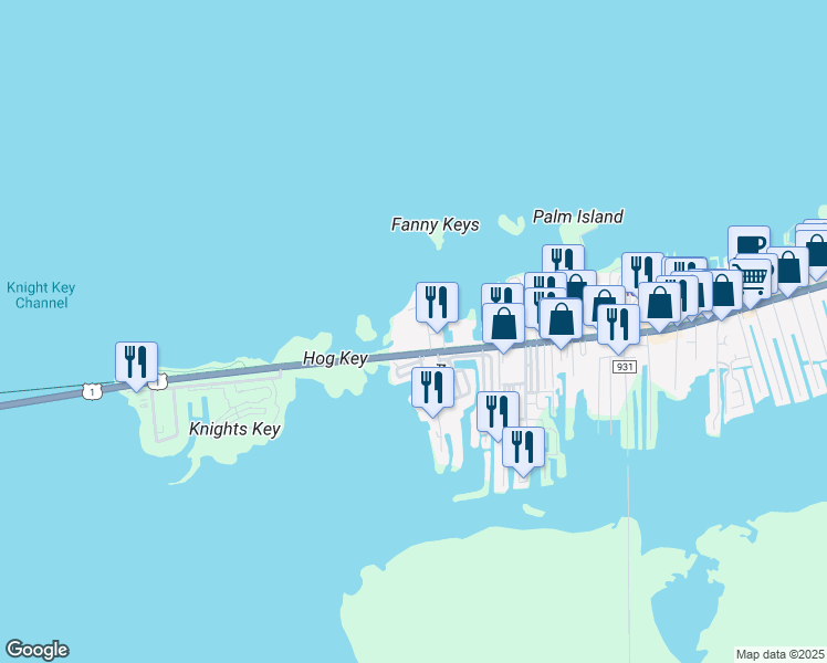 map of restaurants, bars, coffee shops, grocery stores, and more near 1100 Overseas Highway in Marathon