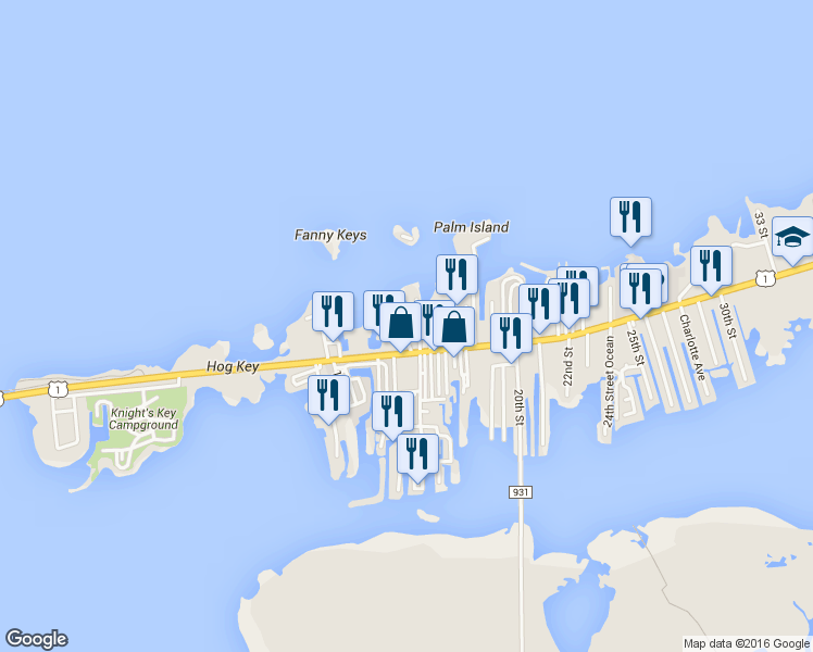 map of restaurants, bars, coffee shops, grocery stores, and more near 1478 Coral Drive in Marathon