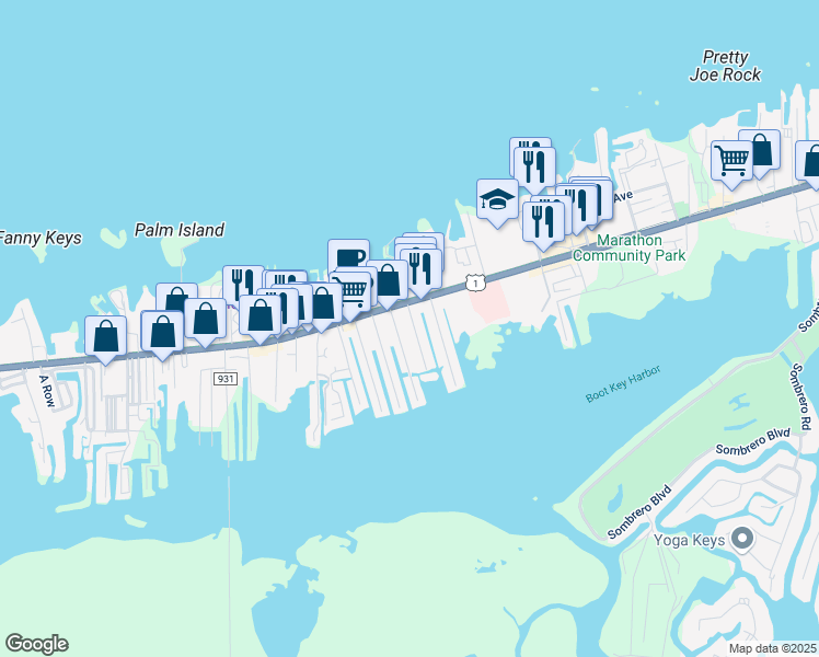 map of restaurants, bars, coffee shops, grocery stores, and more near 343 29th Street Ocean in Marathon