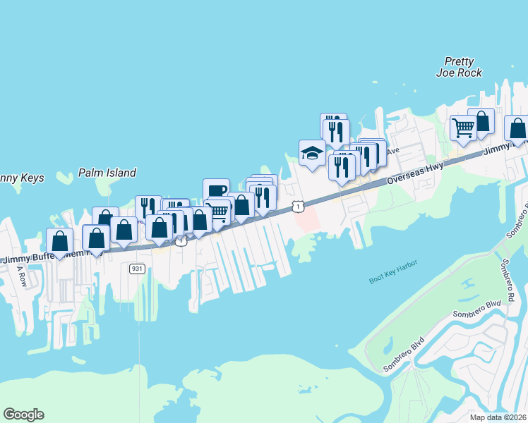 map of restaurants, bars, coffee shops, grocery stores, and more near 2992 Overseas Highway in Marathon