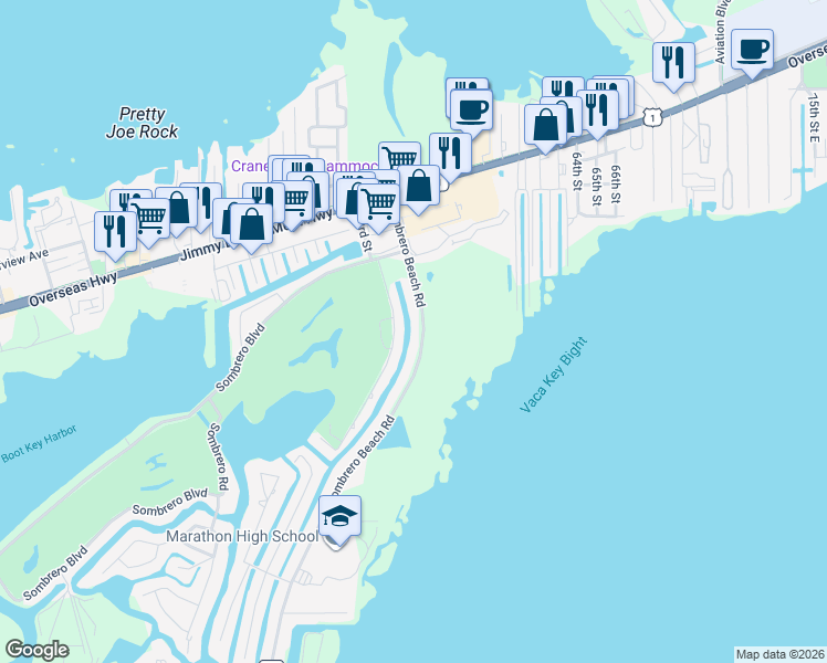 map of restaurants, bars, coffee shops, grocery stores, and more near 219 Sombrero Beach Road in Marathon