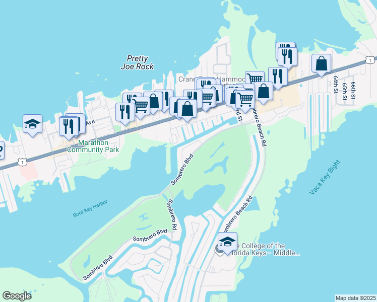 map of restaurants, bars, coffee shops, grocery stores, and more near 17 Sombrero Boulevard in Marathon